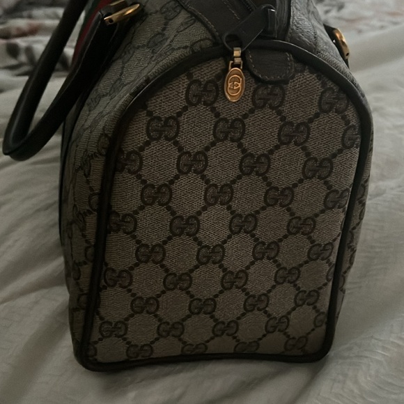 Gucci Boston Brown color Green & Red Web GG monogram Bag - Picture 3 of 9